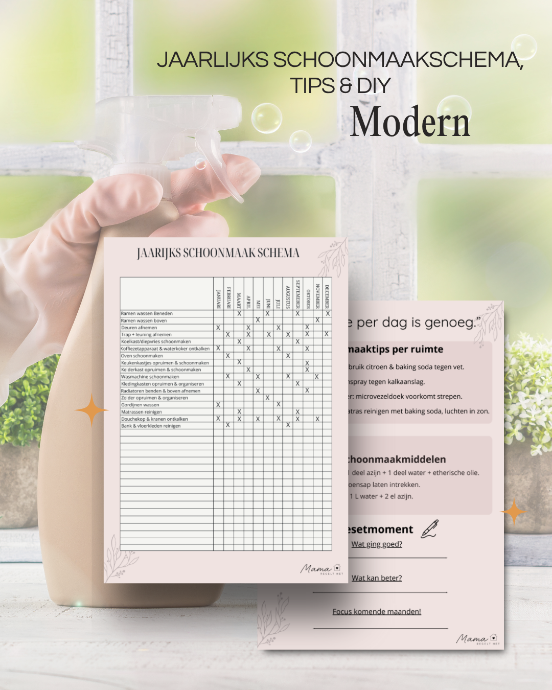 Jaarlijks schoonmaakschema en tips PDF modern voor gezinnen