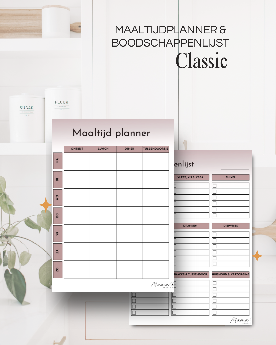 Maaltijdplanner en boodschappenlijst PDF classic voor gezinnen om weekmenu’s te plannen