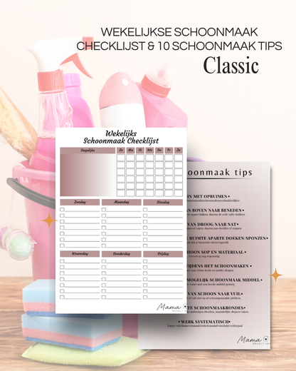 Wekelijkse schoonmaak checklist en tips PDF classic voor gezinnen