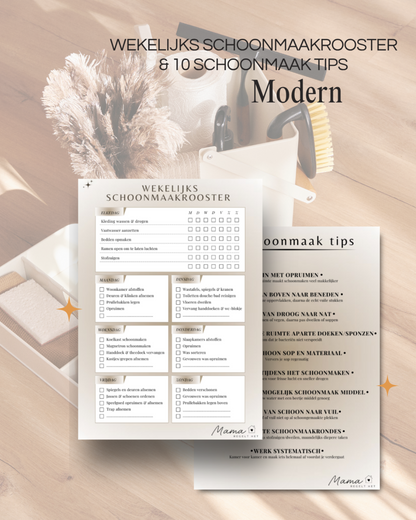 Wekelijks schoonmaakrooster en schoonmaak checklist PDF modern voor gezinnen