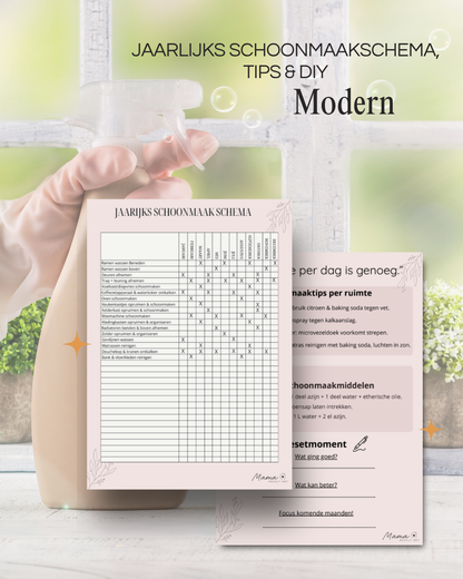 Jaarlijks schoonmaakschema en tips PDF modern voor gezinnen