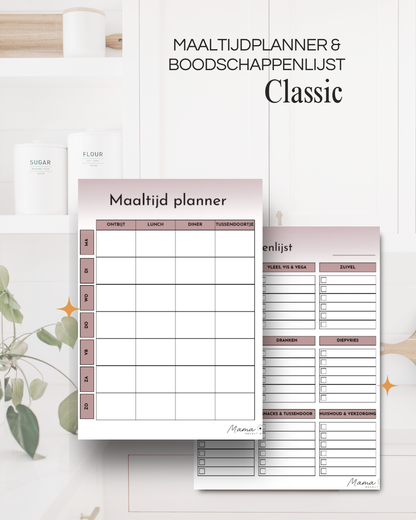 Maaltijdplanner en boodschappenlijst PDF classic voor gezinnen om weekmenu’s te plannen