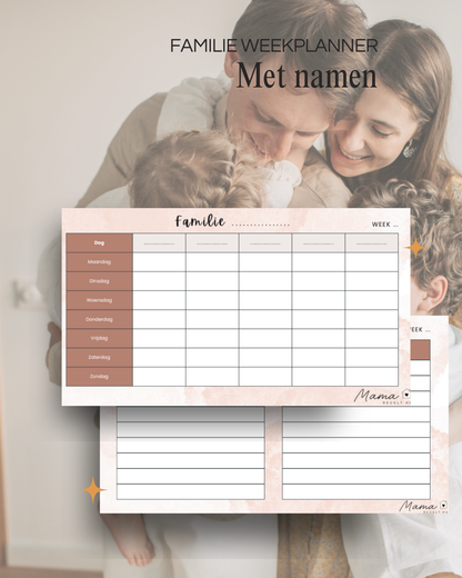 Familie weekplanner met namen PDF voor gezinnen om weekplanning per gezinslid bij te houden