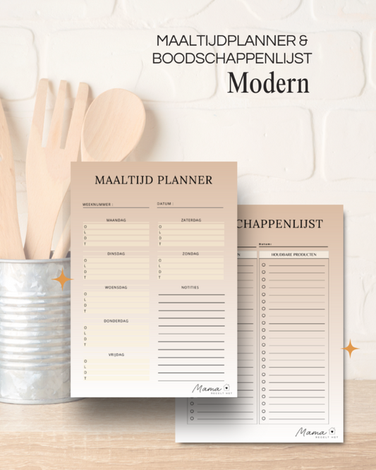 Maaltijdplanner en boodschappenlijst PDF modern voor gezinnen om weekmenu’s te plannen